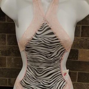 Lace Mesh Teddy Zebra Print O/S